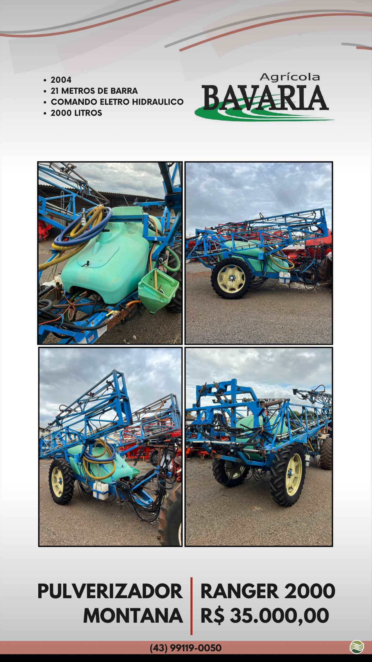 PULVERIZADOR MONTANA RANGER Arrasto Agricola Bavaria ROLANDIA PARANÁ PR